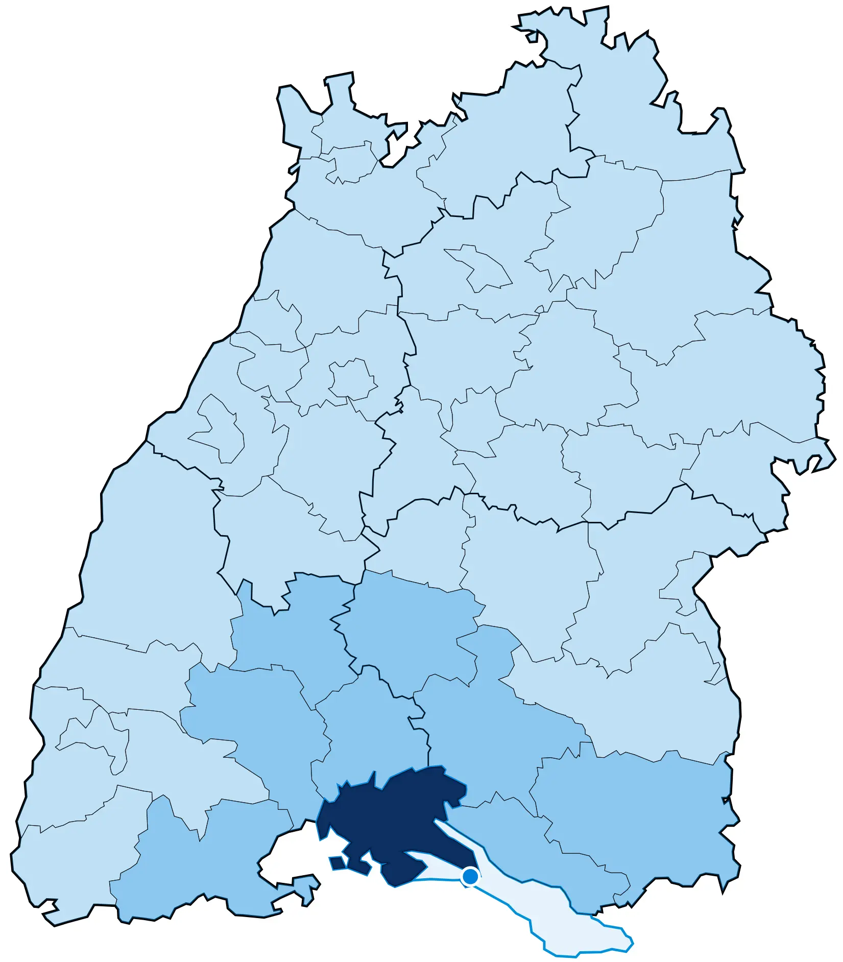 IT-Dienstleister_Baden-Wuerttemberg_TOPWIE-IT-GmbH Karte Baden-Württemberg mit den Einzugsgebieten von TOPWIE IT GmbH